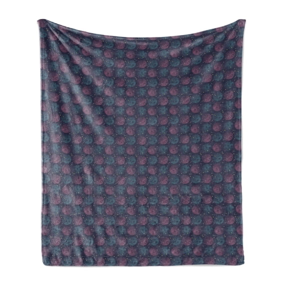 Abstract Soft Flannel Fleece Throw Blanket, Celestial Contemporary Sketch Lines Dots, Cozy Plush for Indoor and Outdoor Use, 50" x 70", Eggplant Slate Blue, by Ambesonne