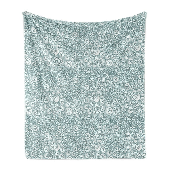 Abstract Soft Flannel Fleece Throw Blanket, Chaotic Curls Swirls Irregular Sizes Curvy Graphic Funky Strokes, Cozy Plush for Indoor and Outdoor Use, 70" x 90", Blue Grey and Baby Blue, by Ambesonne