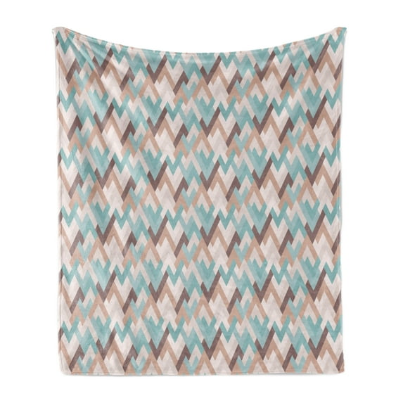 Abstract Soft Flannel Fleece Throw Blanket, Chevron Inspired Modernized Print, Cozy Plush for Indoor and Outdoor Use, 50" x 60", Multicolor, by Ambesonne