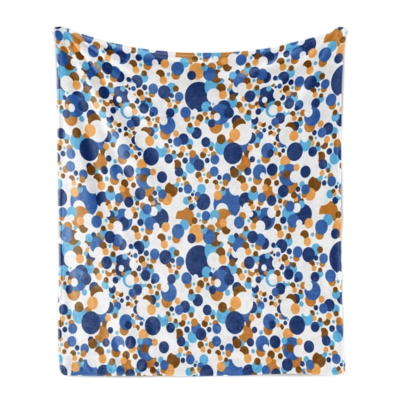 Abstract Soft Flannel Fleece Throw Blanket, Abstract Circle Round in Color Bubble Retro Celebration Design, Cozy Plush for Indoor and Outdoor Use, 50" x 70", Sky Blue Cinnamon, by Ambesonne