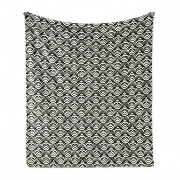 Abstract Soft Flannel Fleece Throw Blanket, Circular Intricate Shapes Abstract Optical Illusion Illustration, Cozy Plush for Indoor and Outdoor Use, 60" x 80", Charcoal Grey Eggshell, by Ambesonne