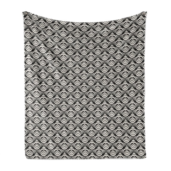 Abstract Soft Flannel Fleece Throw Blanket, Circular Intricate Shapes Abstract Optical Illusion Illustration, Cozy Plush for Indoor and Outdoor Use, 60" x 80", Charcoal Grey Eggshell, by Ambesonne