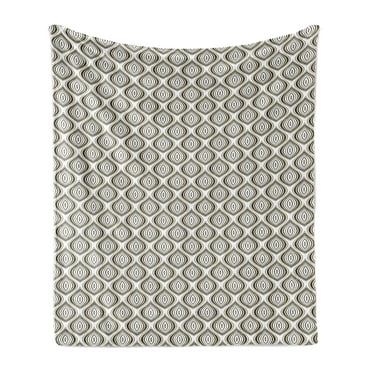 Abstract Soft Flannel Fleece Throw Blanket, Classic Timeless Oval Motifs Ornate Simplistic Minimal Illustration, Cozy Plush for Indoor and Outdoor Use, 50" x 70", Yellow Black and White, by Ambesonne