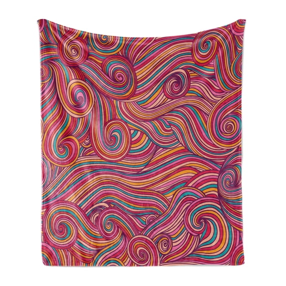 Abstract Soft Flannel Fleece Throw Blanket, Colorful Abstract Waves in Hand-drawn Sketch Style Vibrant Colored Funky Curls, Cozy Plush for Indoor and Outdoor Use, 50" x 60", Multicolor, by Ambesonne