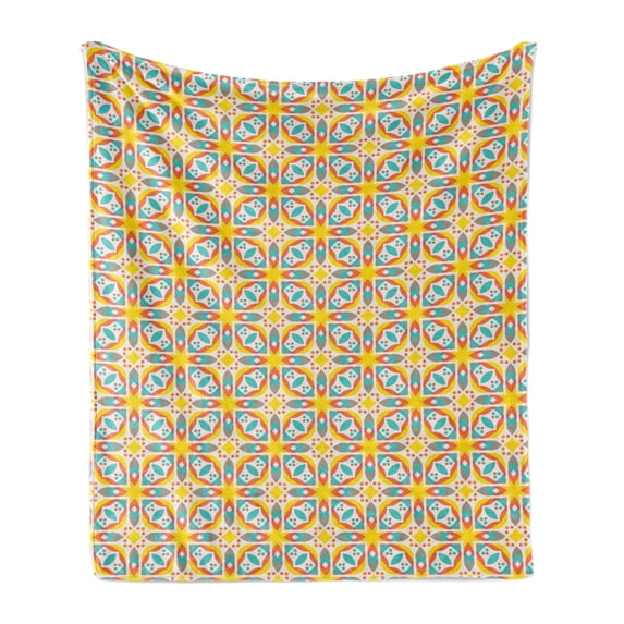 Abstract Soft Flannel Fleece Throw Blanket, Colorful Flowers Leaves Ornaments Illustration, Cozy Plush for Indoor and Outdoor Use, 60" x 80", Multicolor, by Ambesonne
