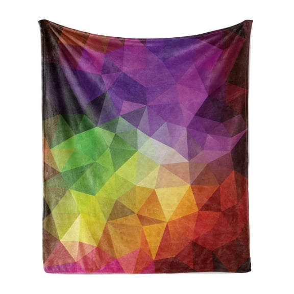 Abstract Soft Flannel Fleece Throw Blanket, Colorful Geometric Shapes Triangular Polygons Creative Surreal Print, Cozy Plush for Indoor and Outdoor Use, 60" x 80", Multicolor, by Ambesonne