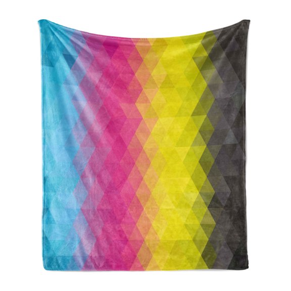 Abstract Soft Flannel Fleece Throw Blanket, Colorful Geometric Vertical Pattern Modern Mosaic Design Illustration, Cozy Plush for Indoor and Outdoor Use, 60" x 80", Multicolor, by Ambesonne