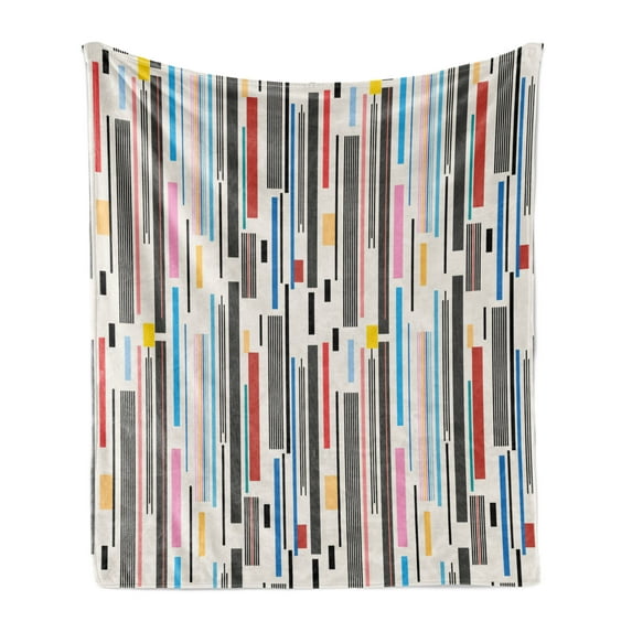 Abstract Soft Flannel Fleece Throw Blanket, Colorful Graphic Pattern of Various Stripes Vintage Creative Composition Grungy, Cozy Plush for Indoor and Outdoor Use, 50" x 60", Multicolor, by Ambesonne