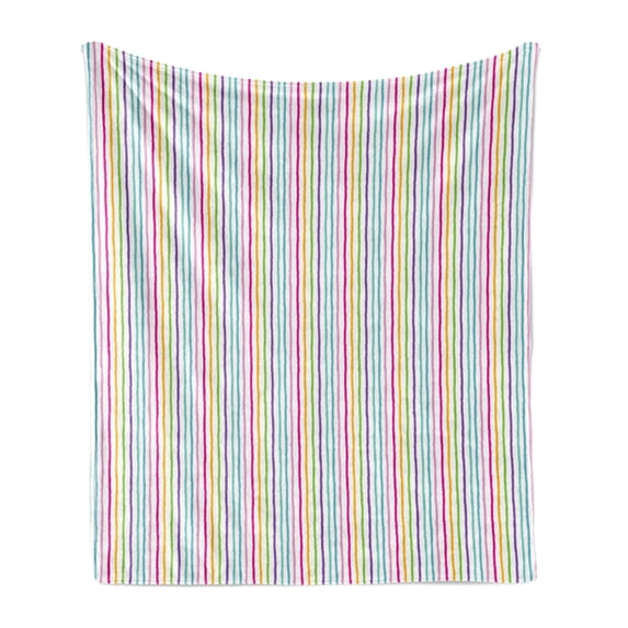Abstract Soft Flannel Fleece Throw Blanket, Colorful Happy Illustration of Grunge Style Colorful Stripes in Summer Colors, Cozy Plush for Indoor and Outdoor Use, 50" x 60", Multicolor, by Ambesonne