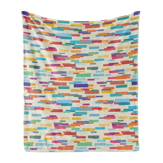 Abstract Soft Flannel Fleece Throw Blanket, Colorful Pattern with a Group of Overlapping Horizontal Long Rectangle Shapes, Cozy Plush for Indoor and Outdoor Use, 50" x 60", Multicolor, by Ambesonne