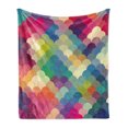thumbnail image 1 of Abstract Soft Flannel Fleece Throw Blanket, Colorful Retro Style Scales Inspired Wave Pattern Overlapping Circles Dots Tile, Cozy Plush for Indoor and Outdoor Use, 60" x 80", Multicolor, by Ambesonne, 1 of 5