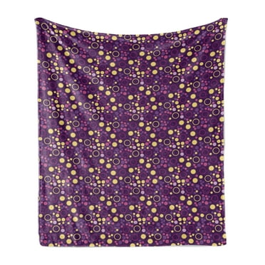Abstract Soft Flannel Fleece Throw Blanket, Contemporary Pattern of Circles and Polka Dots, Cozy Plush for Indoor and Outdoor Use, 60" x 80", Purple Brown, by Ambesonne