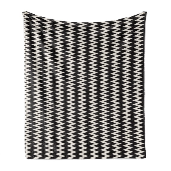 Abstract Soft Flannel Fleece Throw Blanket, Continuous and Classic Geometric Design of Vertical Zigzags Composition, Cozy Plush for Indoor and Outdoor Use, 60" x 80", Dark Grey Eggshell, by Ambesonne