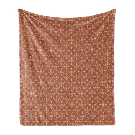 Abstract Soft Flannel Fleece Throw Blanket, Continuous Leaves Circles Ornaments in Pastel Tones Illustration Pattern, Cozy Plush for Indoor and Outdoor Use, 50" x 60", Cinnamon and Ecru, by Ambesonne