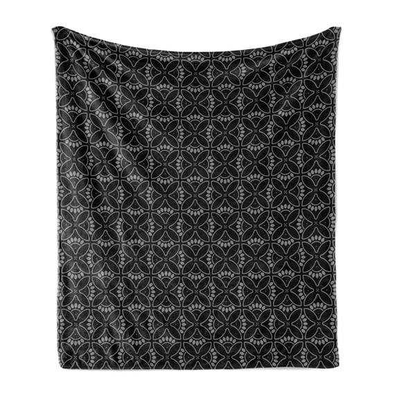 Abstract Soft Flannel Fleece Throw Blanket, Continuous Pattern Art Image of Round Curved Flower Petal Shapes, Cozy Plush for Indoor and Outdoor Use, 70" x 90", Charcoal Grey and Dimgray, by Ambesonne
