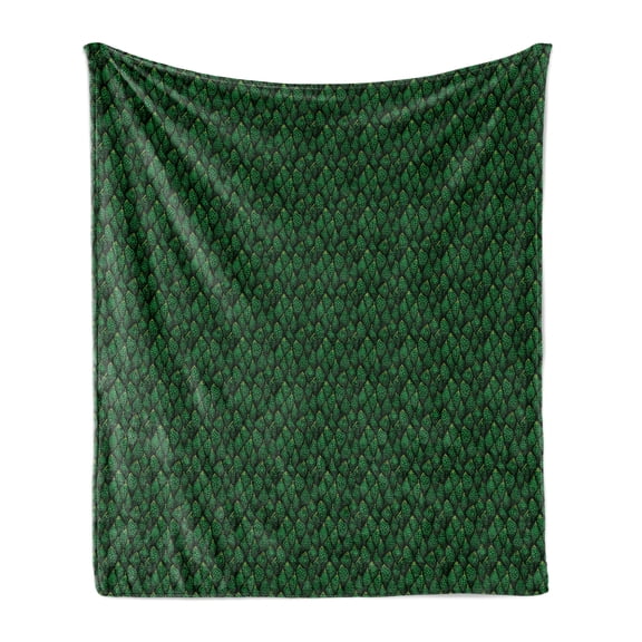 Abstract Soft Flannel Fleece Throw Blanket, Creative Green Toned Monochrome Dotted Leaves, Cozy Plush for Indoor and Outdoor Use, 50" x 70", Dark Green Emerald, by Ambesonne