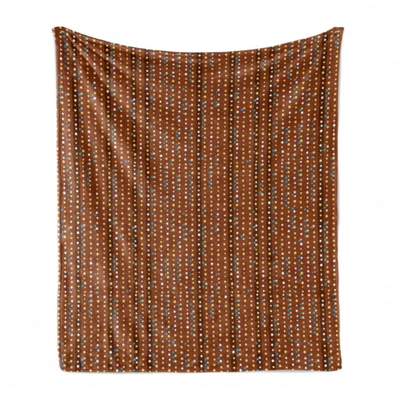 Abstract Soft Flannel Fleece Throw Blanket, Demonstration of Vertically Arranged Polka Dots and Stripes, Cozy Plush for Indoor and Outdoor Use, 50" x 70", Cinnamon Multicolor, by Ambesonne