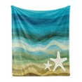 thumbnail image 1 of Abstract Soft Flannel Fleece Throw Blanket, Abstract Design Modern Illustration of Waves Starfish Sandy Beach Aquatic Theme, Cozy Plush for Indoor and Outdoor Use, 50" x 60", Blue Beige, by Ambesonne, 1 of 5
