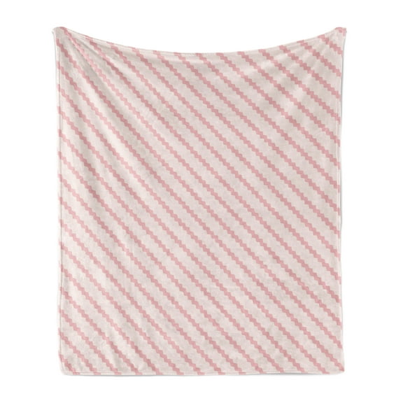 Abstract Soft Flannel Fleece Throw Blanket, Diagonal Curved Zigzag Stripes in Modern Repeated Style Art Print, Cozy Plush for Indoor and Outdoor Use, 50" x 60", Pale Eggshell Pale Pink, by Ambesonne