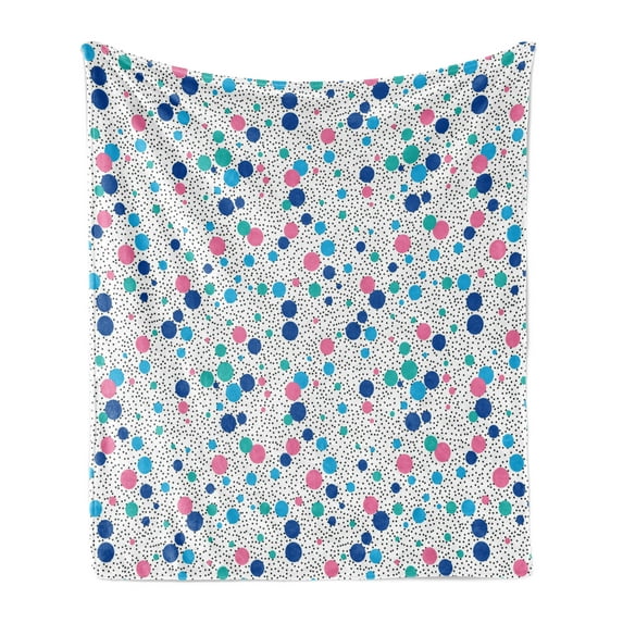Abstract Soft Flannel Fleece Throw Blanket, Dots Little Circles with Bunch of Spots Background Girlish Abstract Design, Cozy Plush for Indoor and Outdoor Use, 60" x 80", Multicolor, by Ambesonne