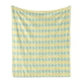 thumbnail image 1 of Abstract Soft Flannel Fleece Throw Blanket, Dotted Pastel Tone Pattern with Geometrical Elements, Cozy Plush for Indoor and Outdoor Use, 50" x 70", Mustard Almond Green, by Ambesonne, 1 of 5