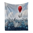 thumbnail image 1 of Abstract Soft Flannel Fleece Throw Blanket, Dreamy Composition of Paper Boats on Wavy Ocean Balloon, Cozy Plush for Indoor and Outdoor Use, 70" x 90", Vermilion Blue Grey, by Ambesonne, 1 of 6
