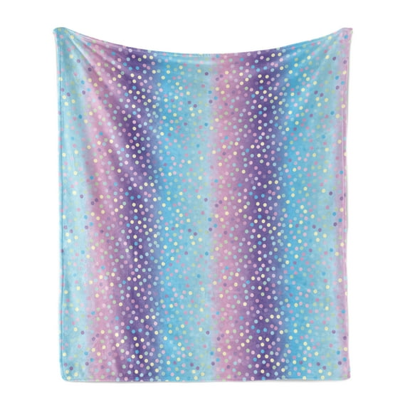 Abstract Soft Flannel Fleece Throw Blanket, Dreamy Illustration Theme Colorful Dots Pattern in Mermaid Tones Design, Cozy Plush for Indoor and Outdoor Use, 50" x 60", Pale Blue Lavender, by Ambesonne