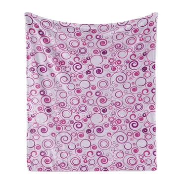 Abstract Soft Flannel Fleece Throw Blanket, Feminine Curlicue Ornaments Spirals in Plum Tones Pattern, Cozy Plush for Indoor and Outdoor Use, 60" x 80", Purple Magenta, by Ambesonne