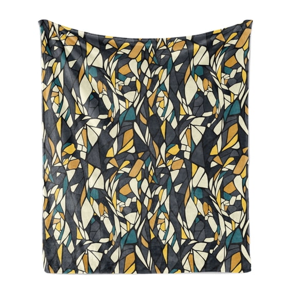Abstract Soft Flannel Fleece Throw Blanket, Fractal Formless Trippy Shapes in Contrast Tones Diagonal Mosaic Style Image, Cozy Plush for Indoor and Outdoor Use, 50" x 60", Multicolor, by Ambesonne