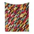thumbnail image 1 of Abstract Soft Flannel Fleece Throw Blanket, Funky Geometric Square Boxes with Parallel Color Bars Triangles Stripes Retro, Cozy Plush for Indoor and Outdoor Use, 50" x 60", Multicolor, by Ambesonne, 1 of 5