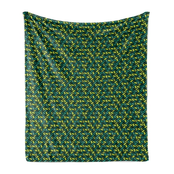Abstract Soft Flannel Fleece Throw Blanket, Geometric Composition Modern Art Inspirations Green Toned Illustration, Cozy Plush for Indoor and Outdoor Use, 50" x 60", Sea Green and Green, by Ambesonne