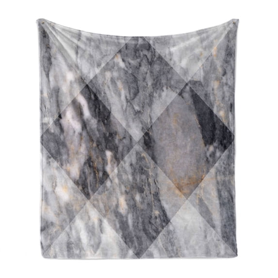 Abstract Soft Flannel Fleece Throw Blanket, Geometric Diamond Shaped Grunge Granite Rock Facet Forms Ceramic Abstract Print, Cozy Plush for Indoor and Outdoor Use, 70" x 90", Pale Grey, by Ambesonne