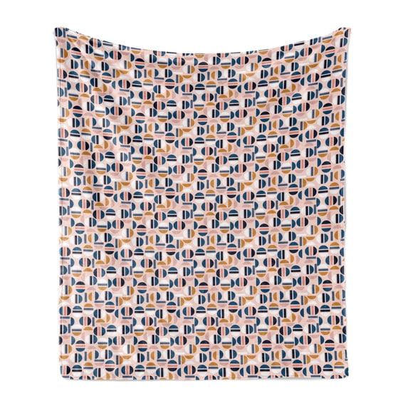 Abstract Soft Flannel Fleece Throw Blanket, Geometric Inspired Simple Contemporary Pattern with Circular Shapes, Cozy Plush for Indoor and Outdoor Use, 60" x 80", Pale Blush Multicolor, by Ambesonne