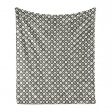 Abstract Soft Flannel Fleece Throw Blanket, Geometric Monochrome Modern Pattern with Lines Squares Lattice, Cozy Plush for Indoor and Outdoor Use, 50" x 60", Charcoal Grey Eggshell, by Ambesonne