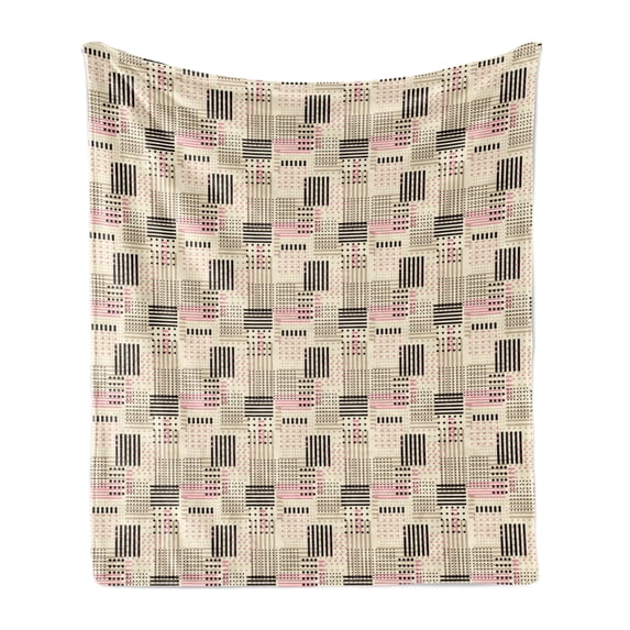 Abstract Soft Flannel Fleece Throw Blanket, Geometric Motif Polka Dots and Stripes Soft Tones Vintage Design, Cozy Plush for Indoor and Outdoor Use, 50" x 60", Beige Charcoal Grey, by Ambesonne