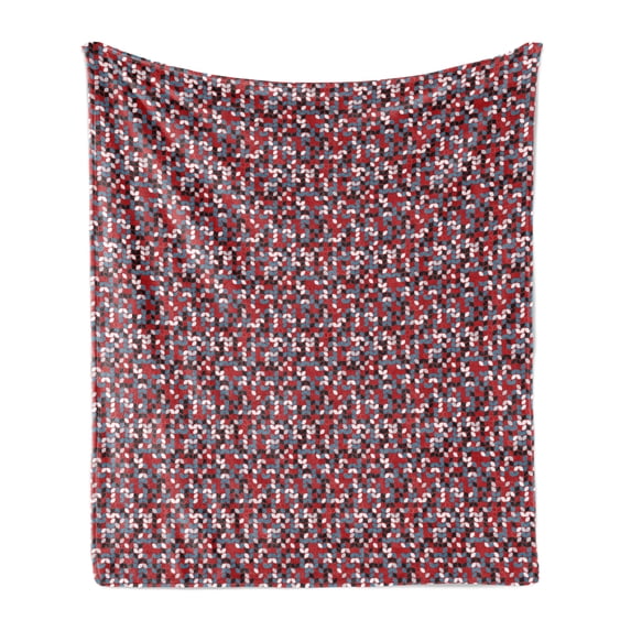 Abstract Soft Flannel Fleece Throw Blanket, Geometric Pattern of Leaf-like Shapes Mosaic Grid, Cozy Plush for Indoor and Outdoor Use, 50" x 60", Multicolor, by Ambesonne