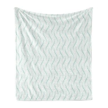 Abstract Soft Flannel Fleece Throw Blanket, Geometric Vertical Lines Points Ornaments Pattern on Plain Backdrop, Cozy Plush for Indoor and Outdoor Use, 50" x 70", Pale Seafoam and White, by Ambesonne