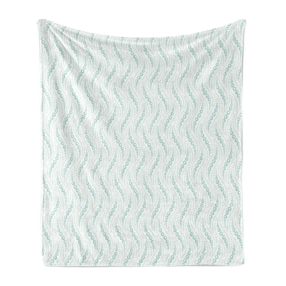 Abstract Soft Flannel Fleece Throw Blanket, Geometric Vertical Lines Points Ornaments Pattern on Plain Backdrop, Cozy Plush for Indoor and Outdoor Use, 50" x 70", Pale Seafoam and White, by Ambesonne
