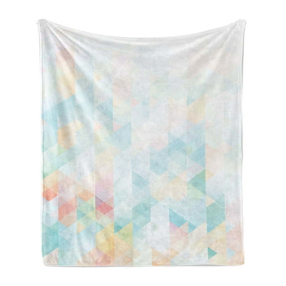 Abstract Soft Flannel Fleece Throw Blanket, Geometrical Futuristic Composition with Triangular Fractal Mosaic Form, Cozy Plush for Indoor and Outdoor Use, 60" x 80", Multicolor, by Ambesonne