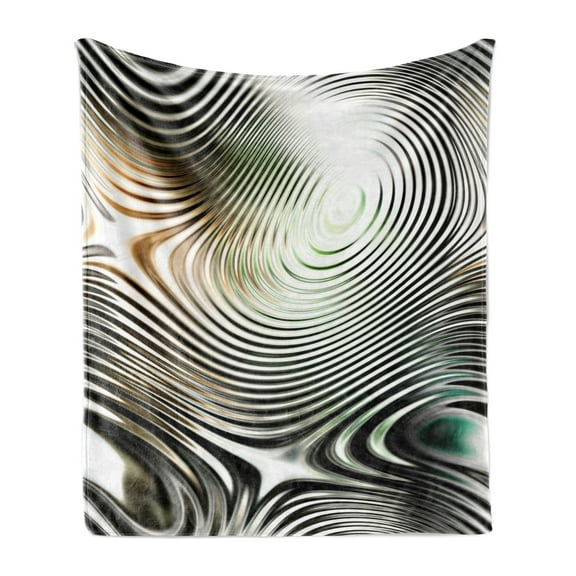Abstract Soft Flannel Fleece Throw Blanket, Geometrical Modern Zebra Like Pattern Circled Detailed Artwork Print, Cozy Plush for Indoor and Outdoor Use, 50" x 60", Black and White, by Ambesonne