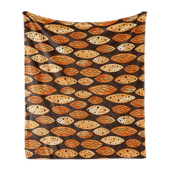 Abstract Soft Flannel Fleece Throw Blanket, Geometrical Pattern with Orange Watercolor Shapes Spots Waves Hand Drawn Art, Cozy Plush for Indoor and Outdoor Use, 70" x 90", Orange Brown, by Ambesonne