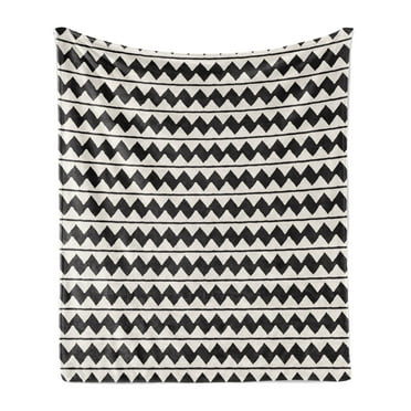 Abstract Soft Flannel Fleece Throw Blanket, Geometrical Retro Grunge Zigzags and Lines Pattern Breeze, Cozy Plush for Indoor and Outdoor Use, 50" x 60", Eggshell Chestnut Brown, by Ambesonne