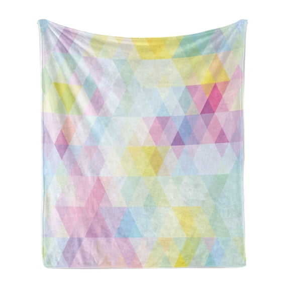 Abstract Soft Flannel Fleece Throw Blanket, Geometrical Vibrant Rainbow Themed Pastel Colored Rhombus Pattern Hipster Style, Cozy Plush for Indoor and Outdoor Use, 60" x 80", Multicolor, by Ambesonne