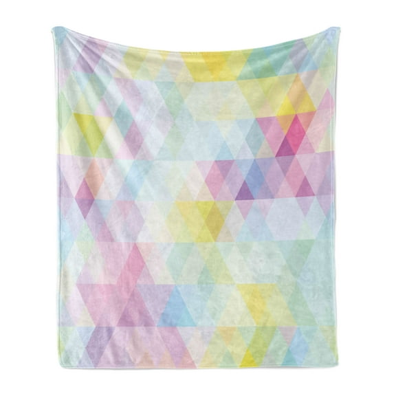 Abstract Soft Flannel Fleece Throw Blanket, Geometrical Vibrant Rainbow Themed Pastel Colored Rhombus Pattern Hipster Style, Cozy Plush for Indoor and Outdoor Use, 50" x 60", Multicolor, by Ambesonne