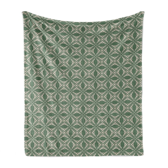 Abstract Soft Flannel Fleece Throw Blanket, Graphical Irregular Squares Grid Like Pattern Vintage Vibes, Cozy Plush for Indoor and Outdoor Use, 50" x 60", Reseda Green Mustard, by Ambesonne