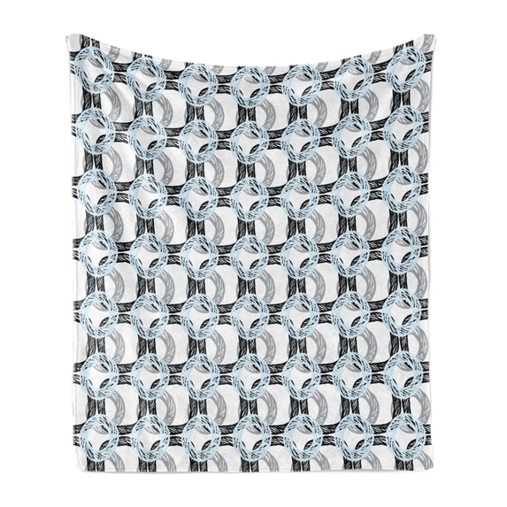 Abstract Soft Flannel Fleece Throw Blanket, Grunge Sketchy Circle Shapes Ornamental Vintage Geometric Forms Print, Cozy Plush for Indoor and Outdoor Use, 50" x 70", Baby Blue Grey Black, by Ambesonne
