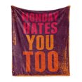 thumbnail image 1 of Abstract Soft Flannel Fleece Throw Blanket, Grunge Style Vintage Design with Monday Hates You Too Wording Art Print, Cozy Plush for Indoor and Outdoor Use, 50" x 60", Orange and Purple, by Ambesonne, 1 of 6
