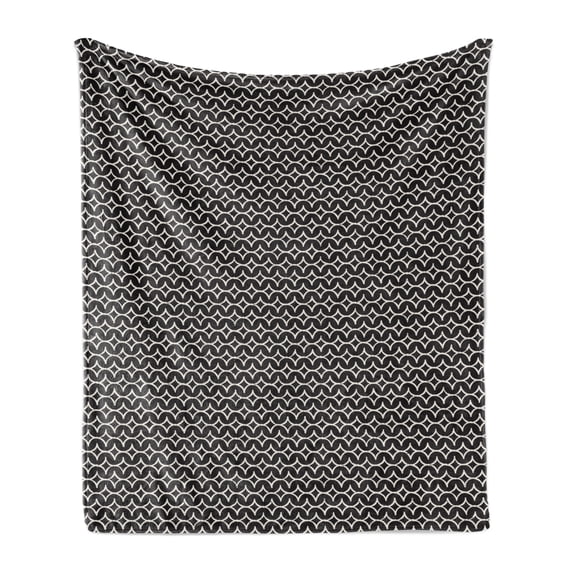 Abstract Soft Flannel Fleece Throw Blanket, Hand Drawn Composition Ink Style Half Circles with Grunge Effect, Cozy Plush for Indoor and Outdoor Use, 50" x 70", Charcoal Grey and Ivory, by Ambesonne