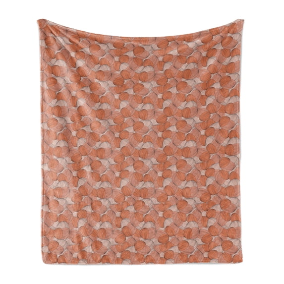 Abstract Soft Flannel Fleece Throw Blanket, Hand-drawn Striped Wavy Tiles Overlapping Design in Pastel Tones, Cozy Plush for Indoor and Outdoor Use, 70" x 90", Burnt Sienna Eggshell, by Ambesonne