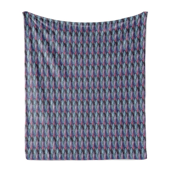 Abstract Soft Flannel Fleece Throw Blanket, Illustration of Colorful Striped Shapes Resembling Bird Feathers Streaks, Cozy Plush for Indoor and Outdoor Use, 50" x 70", Multicolor, by Ambesonne